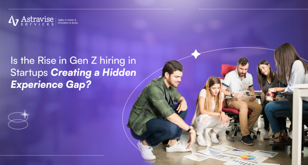 Team discussing charts in startup meeting illustrating Gen Z hiring and hidden experience gap in startups