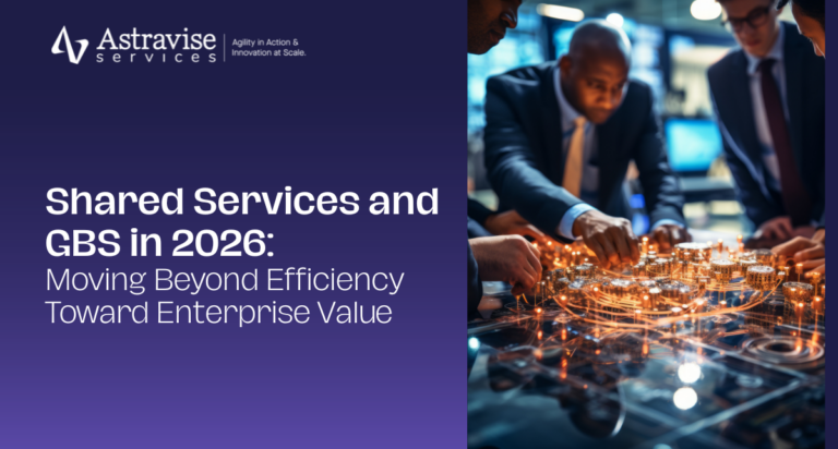 Shared services and GBS strategy in 2026 with business leaders analyzing digital enterprise solutions